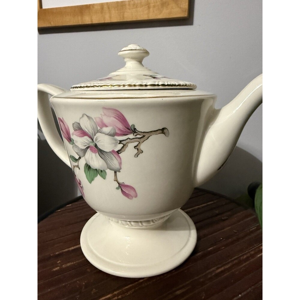 Vintage Homer Laughlin Teapot Coffee Pot Magnolia/Pink Dogwood Flowers